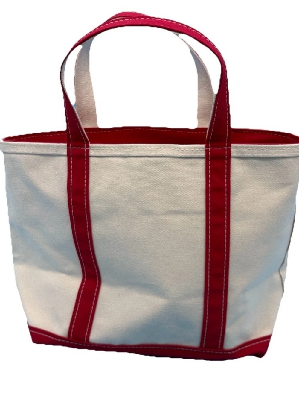 L.L. Bean 1990’s Vintage Boat & Tote Zip Top Canvas Bag USA Made Red Accent